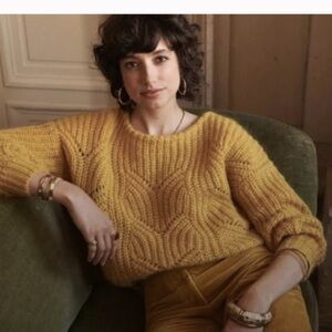 Sezane Mustard Yellow Crew Neck Sweater